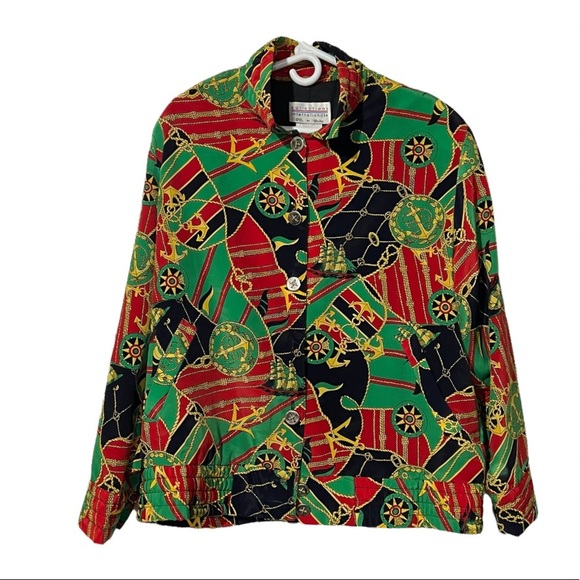 Collections Internationale Nautical Print Jacket Vintage Size Small Green Red - Picture 1 of 3